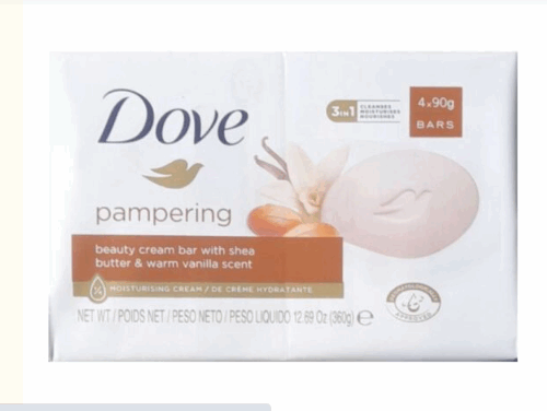 Dove Pampering Beauty Cream Bar with Shea Butter And Warm Vanilla Scent (4 x 90g) 360g